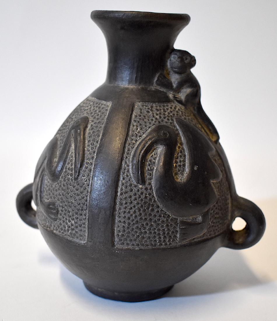 Pre-Columbian Inca Blackware Vessel: 7 1/2"H.