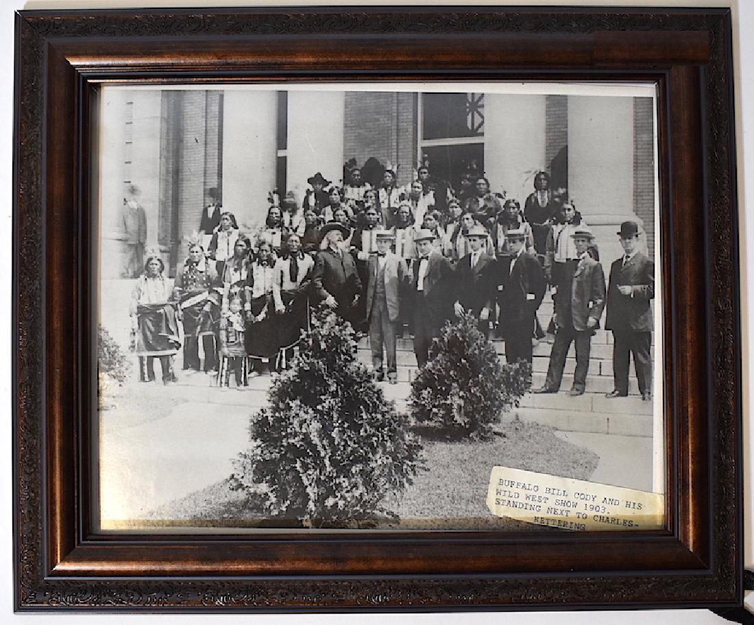Buffalo Bill Cody Photo. C. 1903: Standing with his Wild West Show Cast. Next to Charles Kettering. (American inventor and engineer, holder of 186 patents.). He was head of research at General Motors. With Oglala LaKota, Chief Irontal