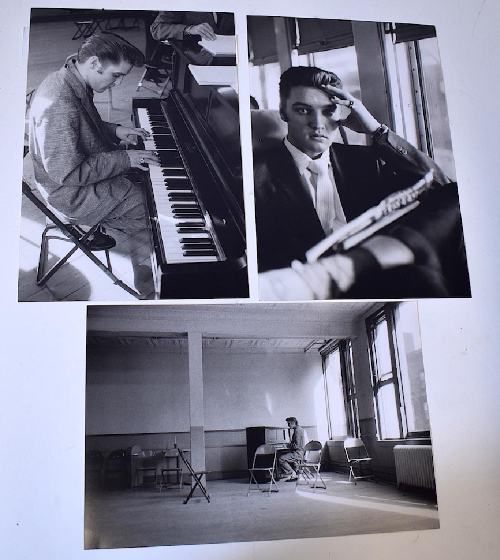 Rare Elvis Presley Photos 50's From Negatives-3: 1950's. Printed from original negatives, two on the piano in a studiio, one seemingly in transit. Three in the lot. From the Benny Vejlby Collection. Rock 'n' Roll Hall of Fame.With certificate of aut