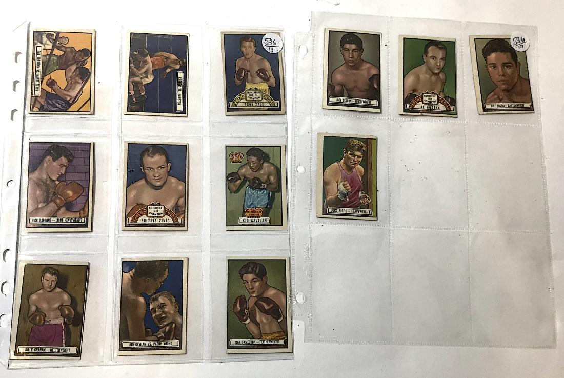1951 Ringside Boxing Cards (13): 1951 Ringside Topps Boxing Cards including Sugar Ray Robinson, Tony Zale; Kid Gavilan etc. Thirteen in the lot.