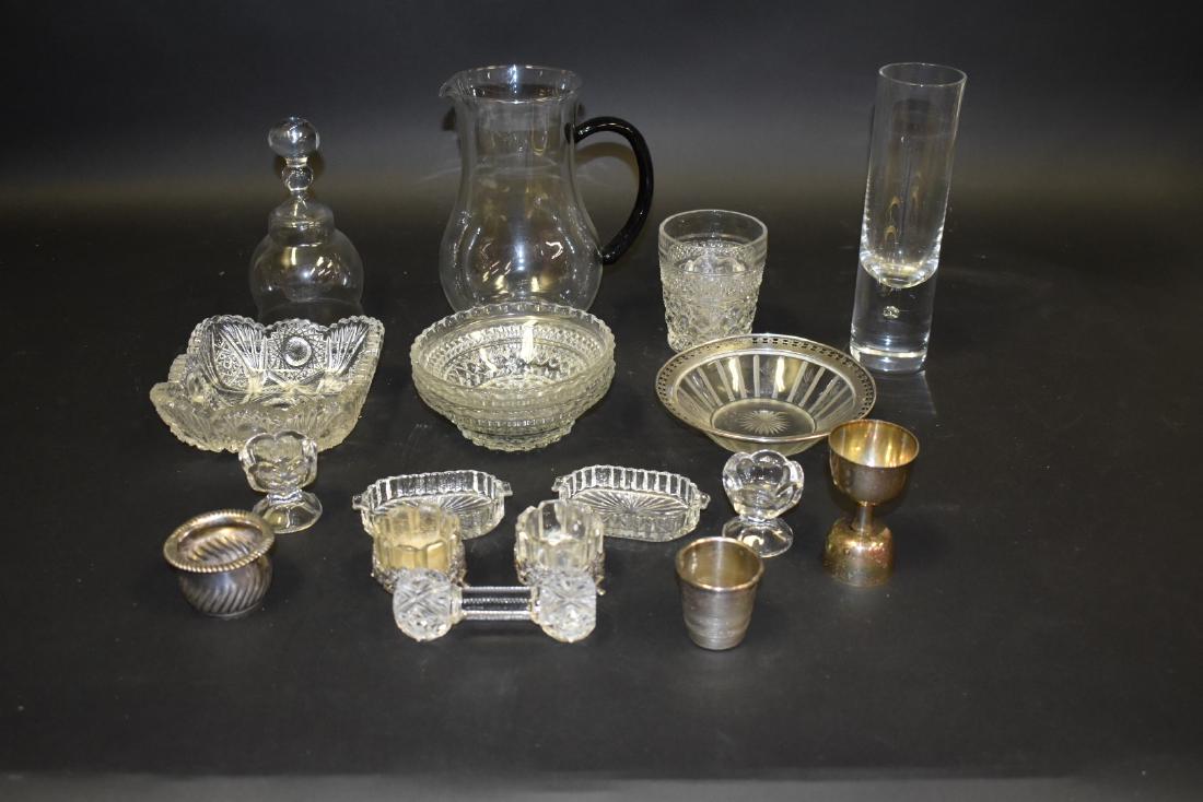 Lot of Miscellaneous Estate Items(18): Including: cut glass, sterling salt, silver thimble cup, crystal glass vase, etc. Various sizes