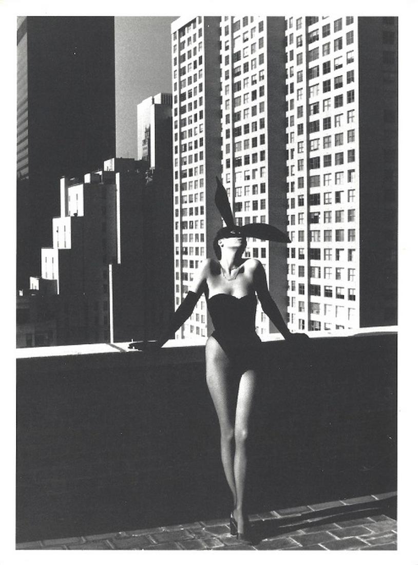Helmut Newton Elsa Peretti Original Press Photo: Helmut Newton, Lady With Log, 7" x 5" press photo. It comes stamped by the photographer with other details for publicity, taken in 1975 printed 1995. The photograph is printed on double weight semi gl
