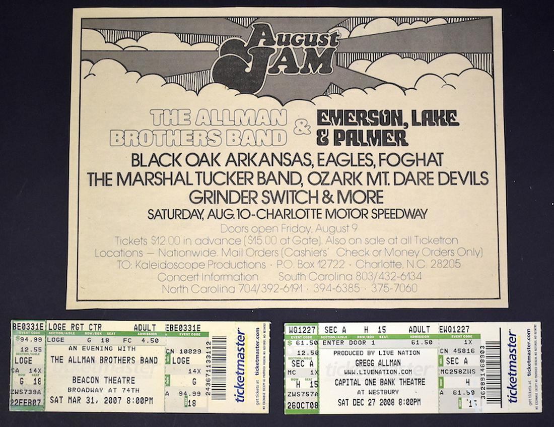 Allman Bros. Band Memorabilia & The Eagles: Two untorn tickets, one for An Evening with The Allman Brothers Band at the Beacon Theatre , Broadway at 74th St., NYC on Sat. Mar. 31st 2007 and one for Gregg Allman Produced by Live Nation at the Ca
