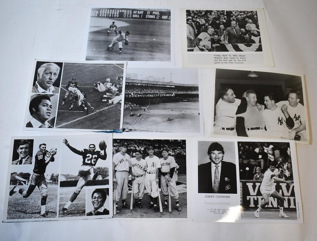 Sports Photo Lot inc. Williams, Connors Etc (8): New York Yankees; Jimmy Connors as player and NBC Broadcaster; Ted Williams with three unidentiifed players, two Boston and one A's; Mayor Wagner throuwing out the first ball for the first game at the