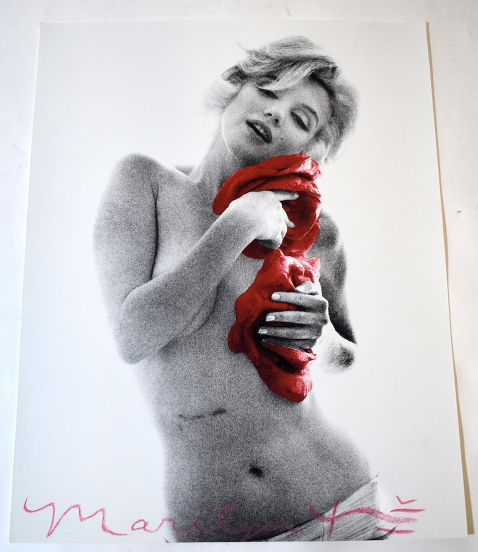 Bert Stern. Marilyn Monroe. Photograph: With back stamp for Bert Stern and information re: reproduction rights. etc. . Marked Marilyn in red at the front side. 15"H. x 12"W.