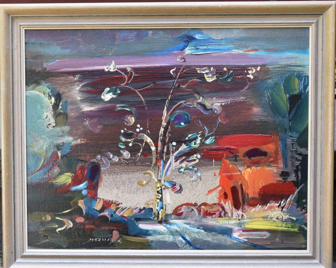 Omelyan Mazuryk; 20thC. Ukrainian Oil Abstract Signed: Omelyan Mazuryk(Ukrainian 1937-2002, Mazuryk Omelian)Oil on board. Abstract Landscape. Signed l.l.; 16in. X 20in.