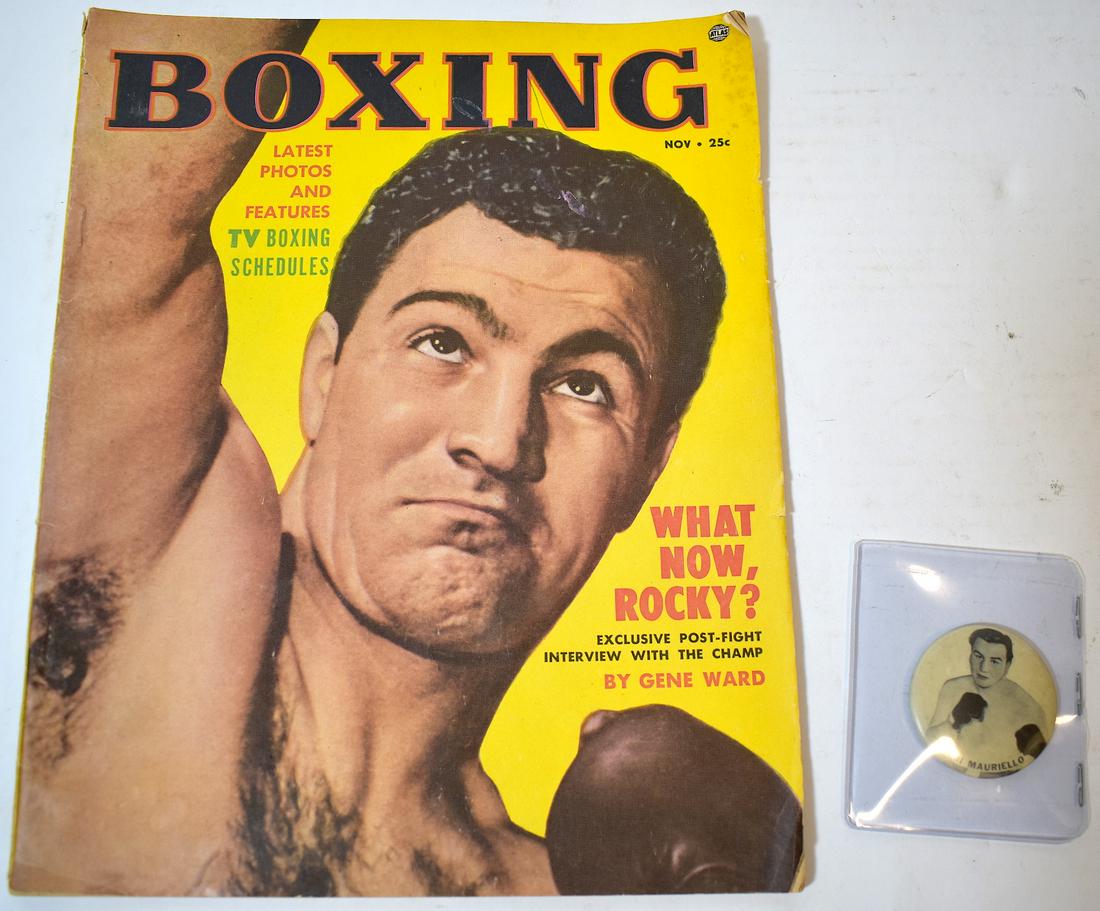 Boxing Magazine Nov. 1953 & Mauriello Pin: Mariello pin without the pin bac