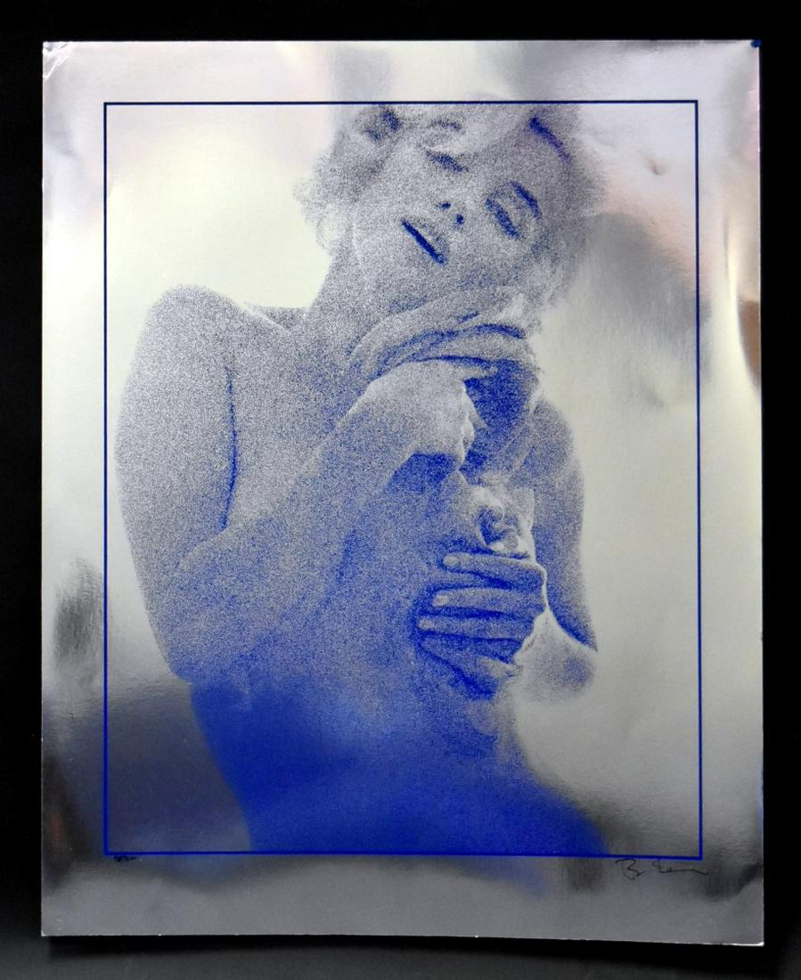 Bert Stern; Foil Print - Marilyn Signed: Foil print. Silver and Blue Marilyn Monroe. Signed in felt tip pen and numbered 78/300; 40in. X 32in.