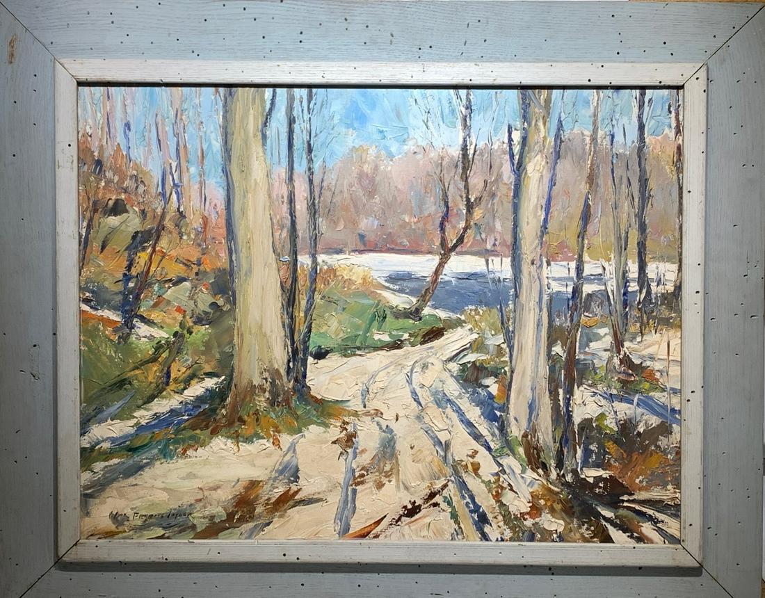 William Francis Taylor; American Oil Winter Landscape: Oil on board. Off the Cuttalossa. Signed l.l. and inscribed with title on reverse; 20in. X 26in.