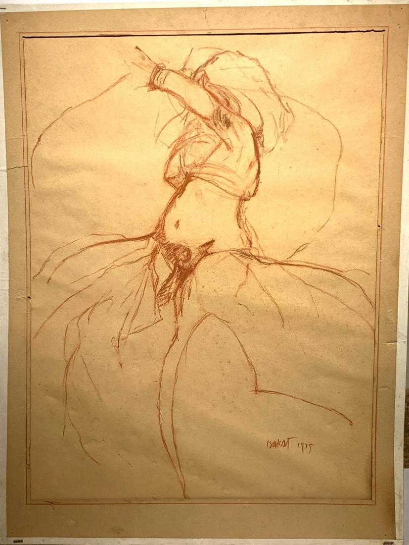 Leon Nikolaievitch Bakst; 20thC. Russian Drawing Signed: Sanguine drawing on paper. Russian Dancer. Signed l.r. and dated 1915; 22.5in. X 17in.(image size)