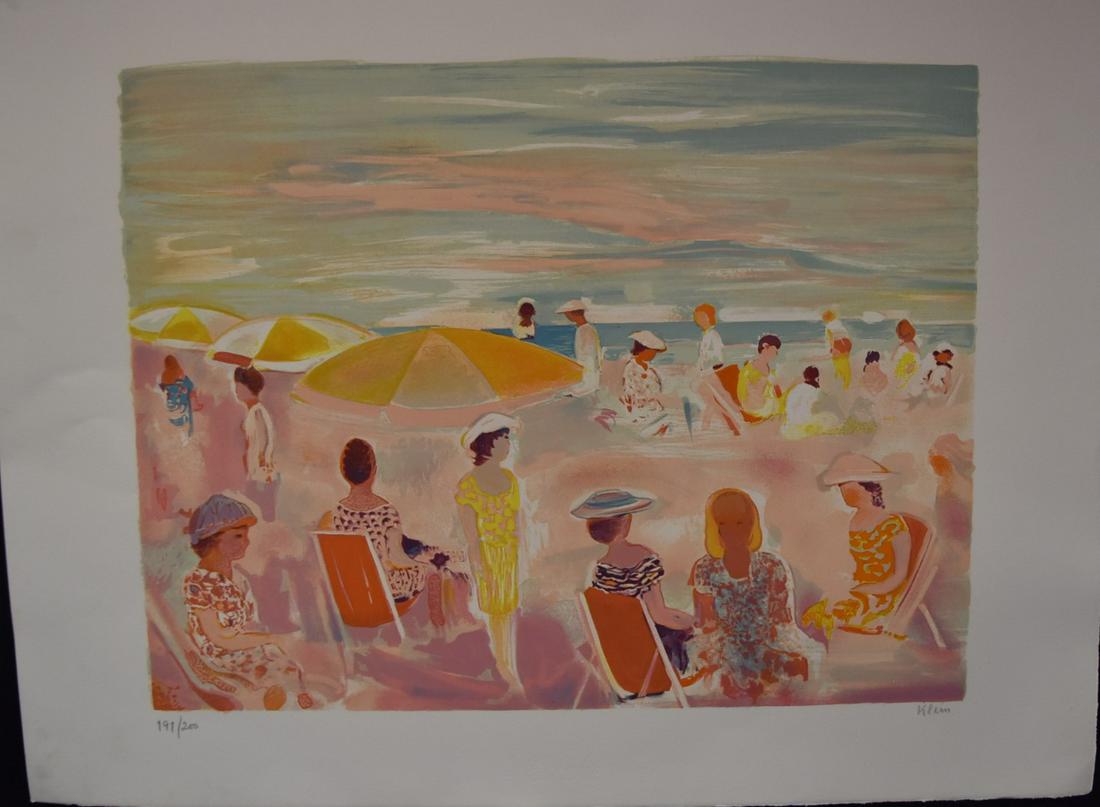 Fritz Klein; 20thC. Lithograph - On the Beach Signed: Color lithograph. On the Beach. Pencil signed and numbered 191/200; 20in. X 26.5in.(overall)