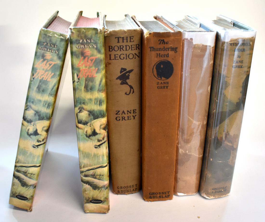 Zane Grey Books inc 1st Editions (Teens to '20's)(6): Riders of the Purple Sage; The Mysterious Rider; The Border Legion; The Thundering Herd; The Last Trail (Copyright 1950 and 1954) (2) Six in the lot.