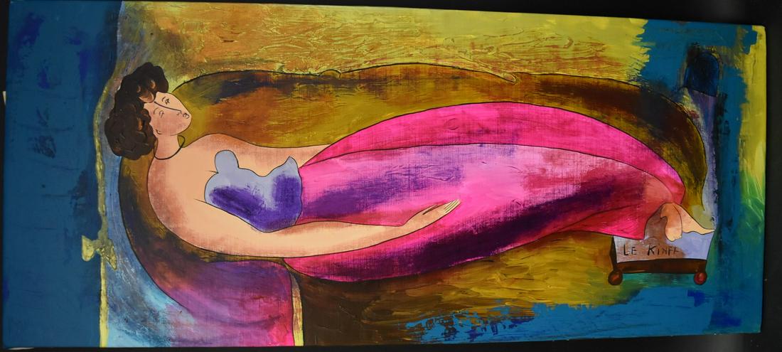 Linda Le Kinff; 20thC. Acrylic - Reclining Woman Signed: Acrylic on canvas. Reclining Woman. Signed l.r.; 17.25in. X 40.25in.