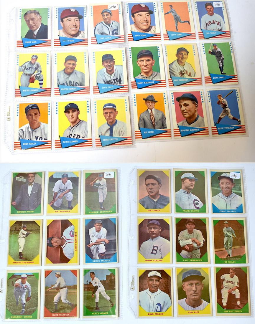 1960-61 Fleer Baseball Cards. (36): Lot of 36 to include greats such as Mack, Hornsby, Grove. All Hall of Famers. Rickey. Medwick. Cochrane. Tinker. Chance. In Good to Excellent condition.