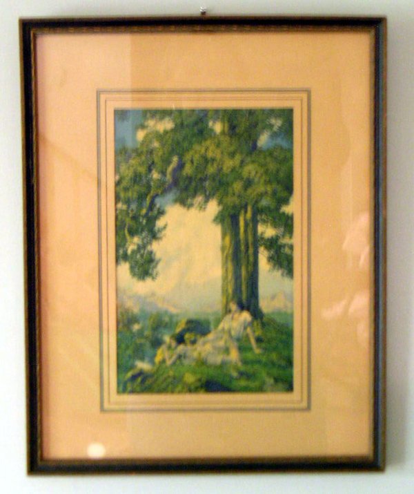 Maxfield Parrish Print, Hilltop: Original mat. Original frame. 10" H. x 7" W