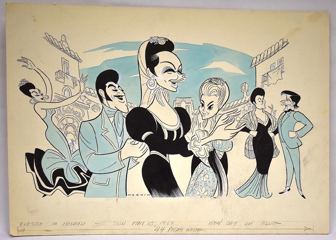 Sam Norkin Original Illustration. Signed.: Fiesta in Madrid. Sun. May 25, 1969. 17 x 24