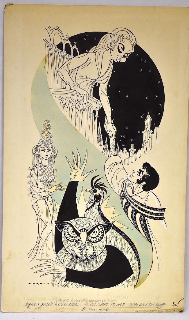 Sam Norkin Original Illustration. Signed.: New York City Opera, Beverly Sills Romeo and Juliet-Coq D'Or. Sept. 17, 1967 27 x 16