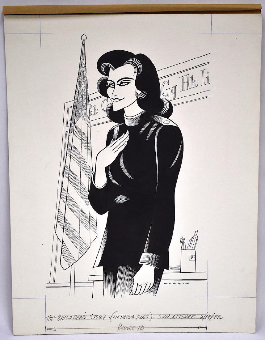 Sam Norkin. Original Illustration. Signed.: The Children's Story (Michaela Ross). Sunday Leisure 2/14/82. 18 x 14