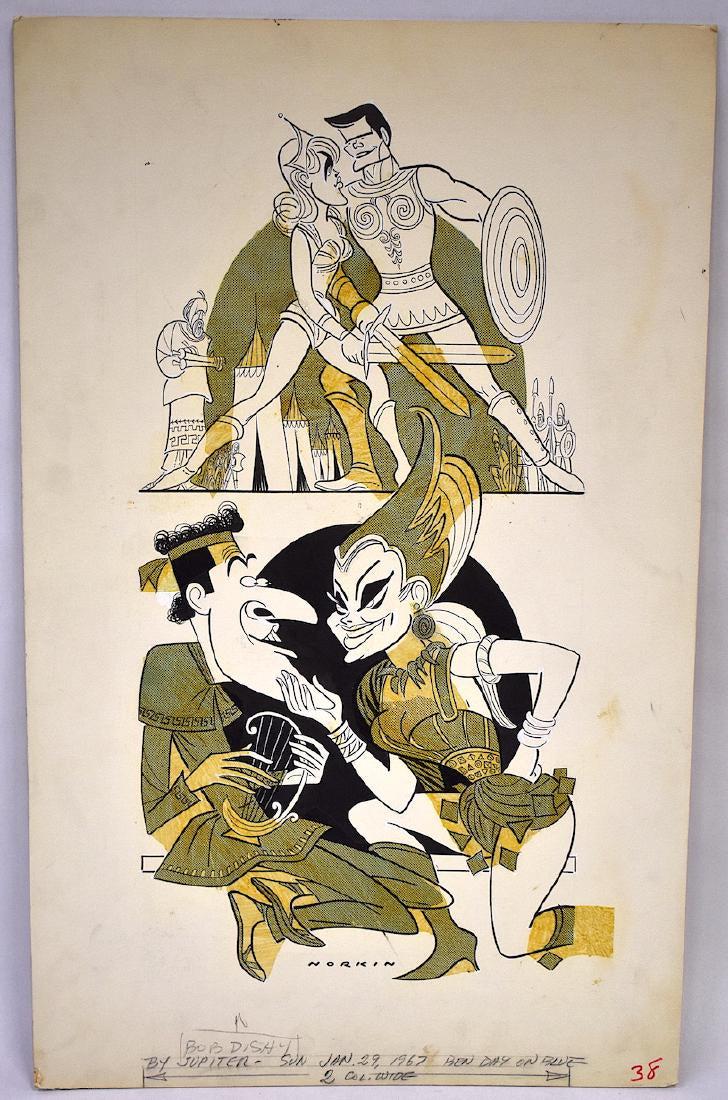 Sam Norkin Original Illustration. Signed: By Jupiter. Bob Dishy. Sun. Jan. 29, 1967. 24 1/2" x 15 1/4"