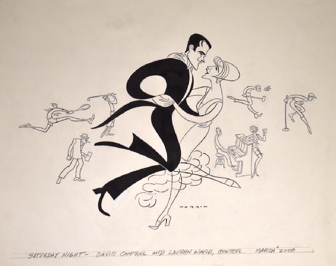 Sam Norkin Original Illustration. Signed: Saturday Night. David Campbell and Lauren Ward. March 2000 15 x 19