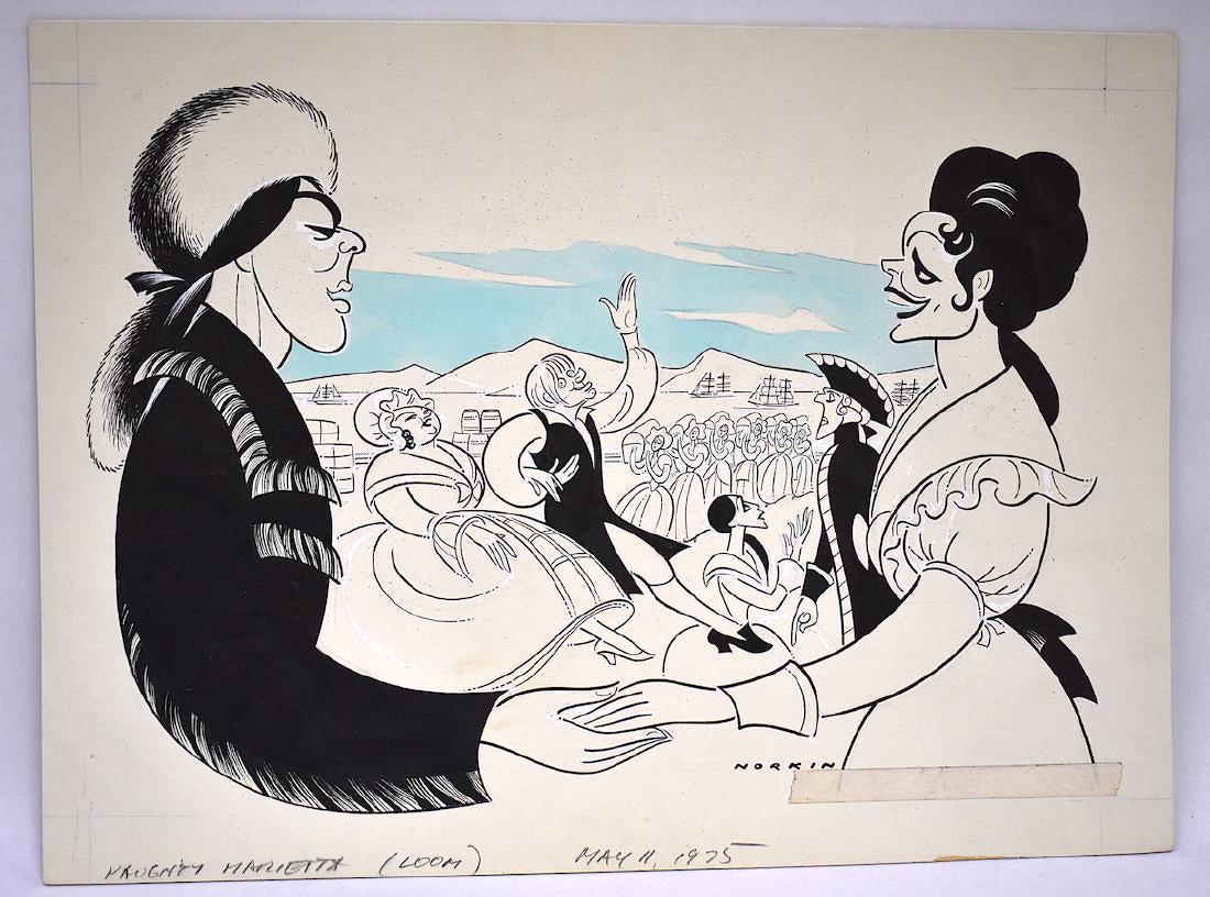 Sam Norkin Original Illustration. Signed.: Naughty Marietta. May 11, 1975. 13" x 17"