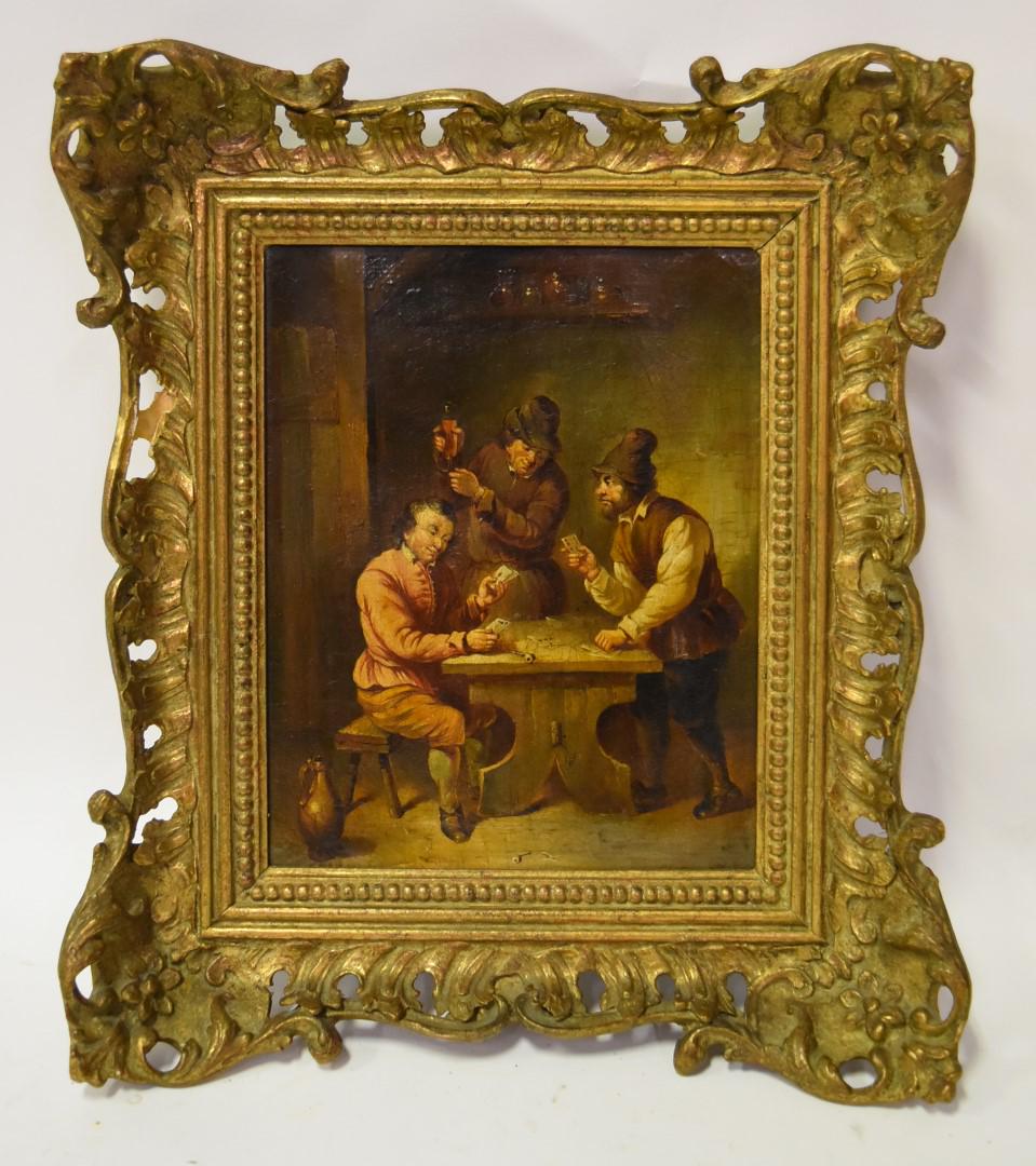 19thC. Dutch School; Oil - The Card Game: Oil on canvas. The Card Game; 10in. X 8in.