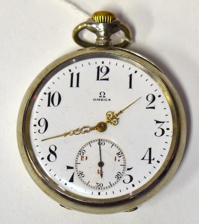 Omega Masonic Pocketwatch. Gold & Nickel: Nickel with gold hands and gold Masonic emblem on the back. Porcelain dial