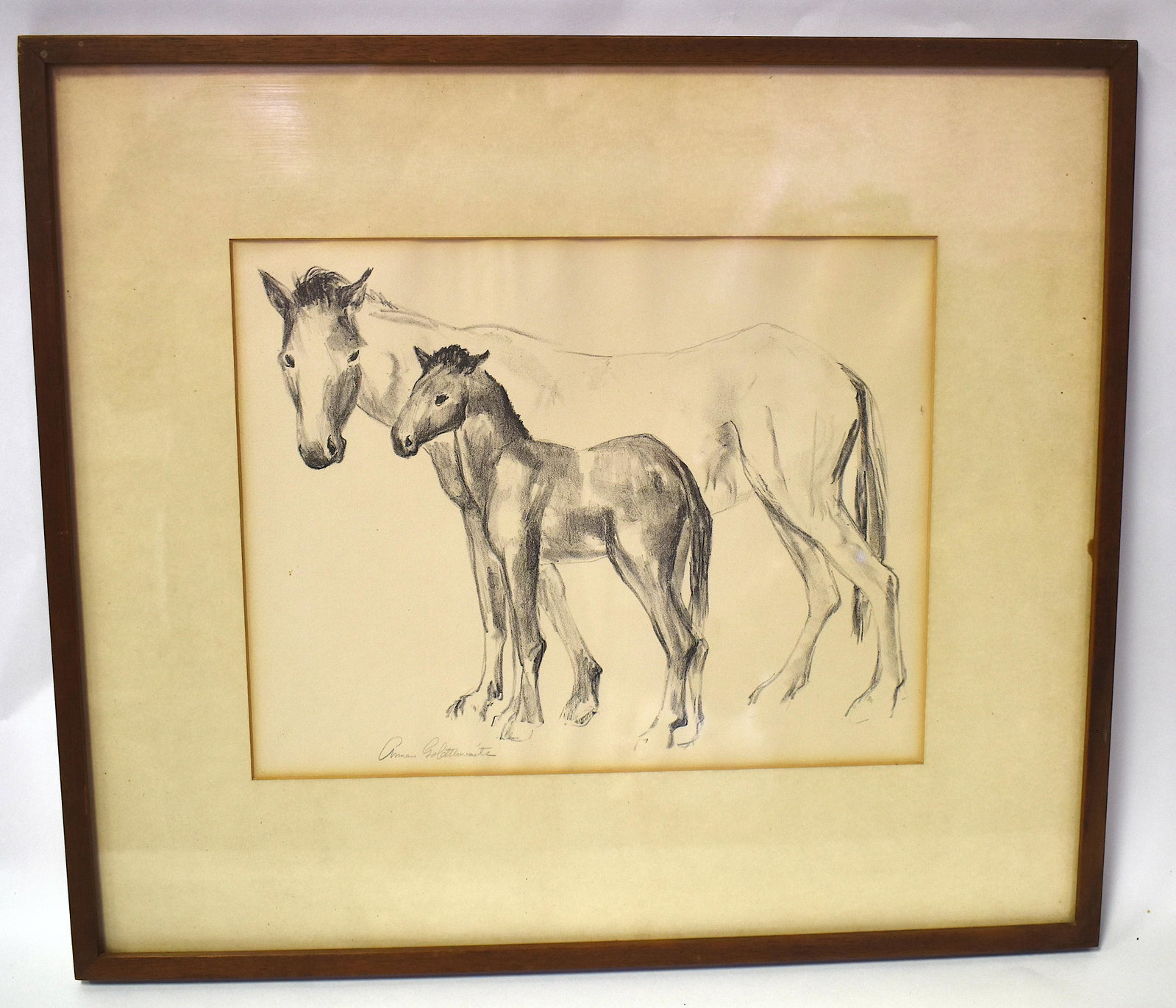 Goldthwate. Drawing Horses Sgd.: Sign L.L. Anna Goldthwate. Image size 8"H x 11.5"W. Frame 16"H x 18"W