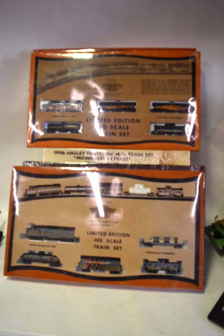 Lot of Nine(9) Harley Davidson HO Scale Trains Sets: Nine(9) HO Scale Train Sets. Limited Edition Harley Davidson. Assorted years. Brand new in original sealed boxes