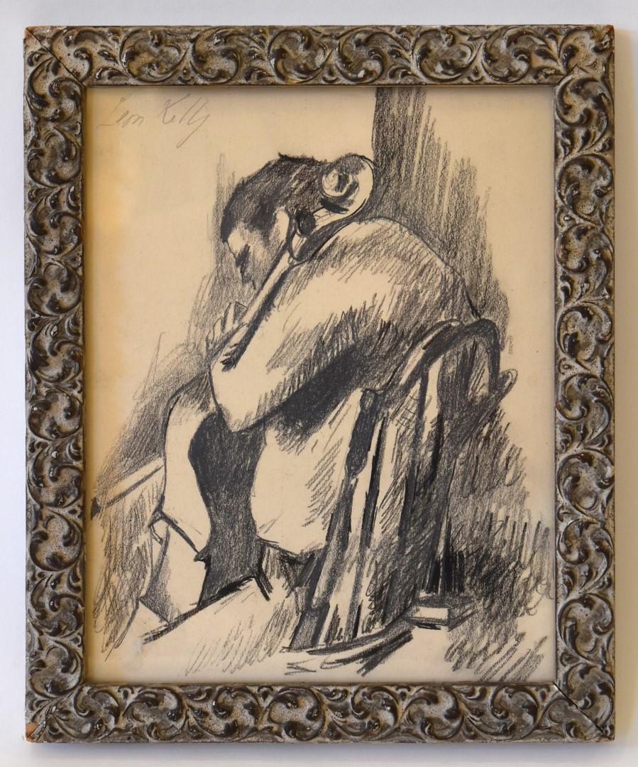 Leon Kelly; 20thC. American Charcoal and Graphite: Charcoal and graphite on paper. Portrait of Adrian Siegel(Cellist for the Phila. Symphony Orchestra). Signed u.l. and inscribed on reverse; 10in. X 8in. Provenance: The estate of Adrian and Sophie Sie