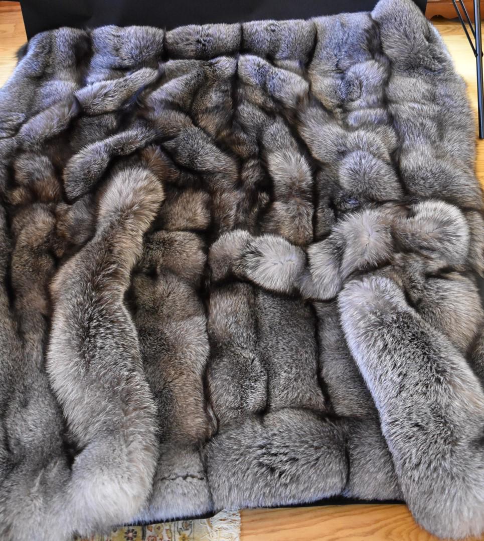 Silver Fox Throw: Handmade silver fox throw blanket; 70in. X 72in.