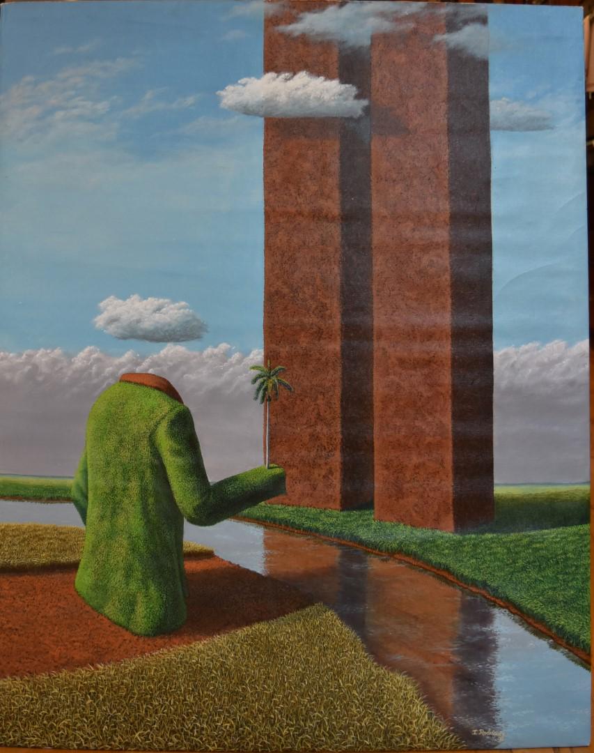Ismael Rodriguez; 20thC. Cuban Acrylic - Tribute to Two: Acrylic on canvas. Tribute to Two Towers. Signed l.r. and dated '08; 39in. X 31.5in. Provenance: Heritage Auctions 2013