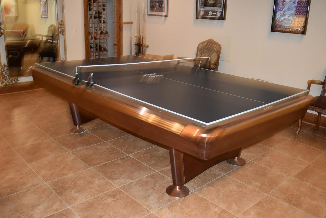Brunswick Slate Bed Regulation Pool Table: With all accessories, pool sticks, balls, racks etc, Has accessory for the top that allows it to double as a ping pong table 31 H 114L 63 W