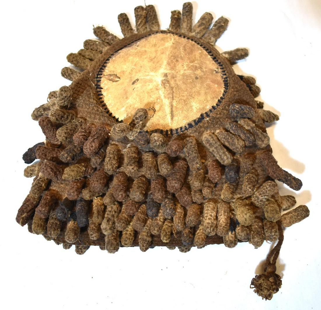 Early African Hide and Rawhide Pouch: 9 1/2" x 8"
