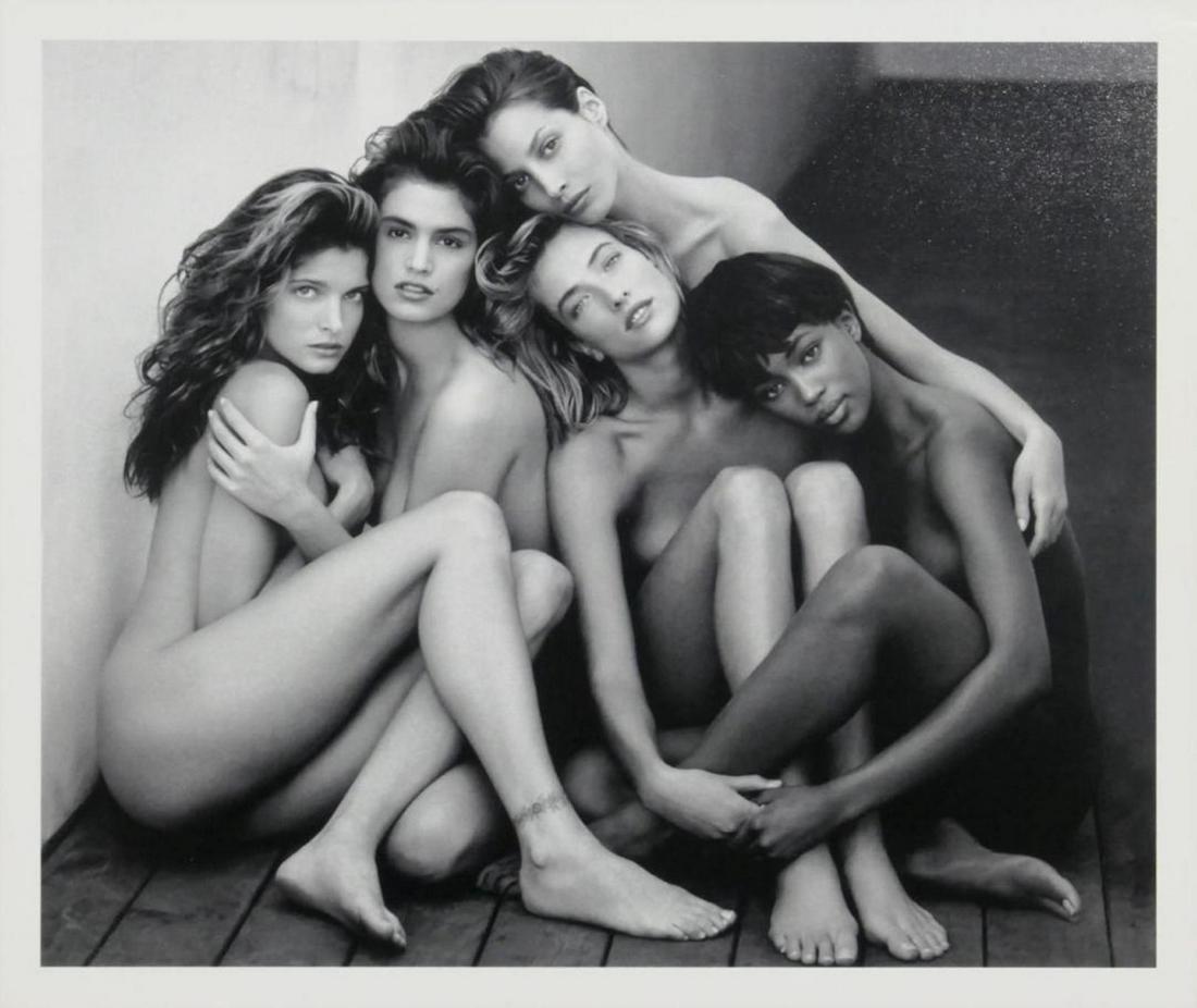 Supermodels Christy Naomi Cindy Publication Photo: Supermodels Christy Naomi Cindy Publication Photo-Supermodels, Christy Naomi Cindy, Tatijana, Stephanie, measuring approximately, 12"x14" with white border. Taken by Herb Ritts in 1989, printed 1999. 