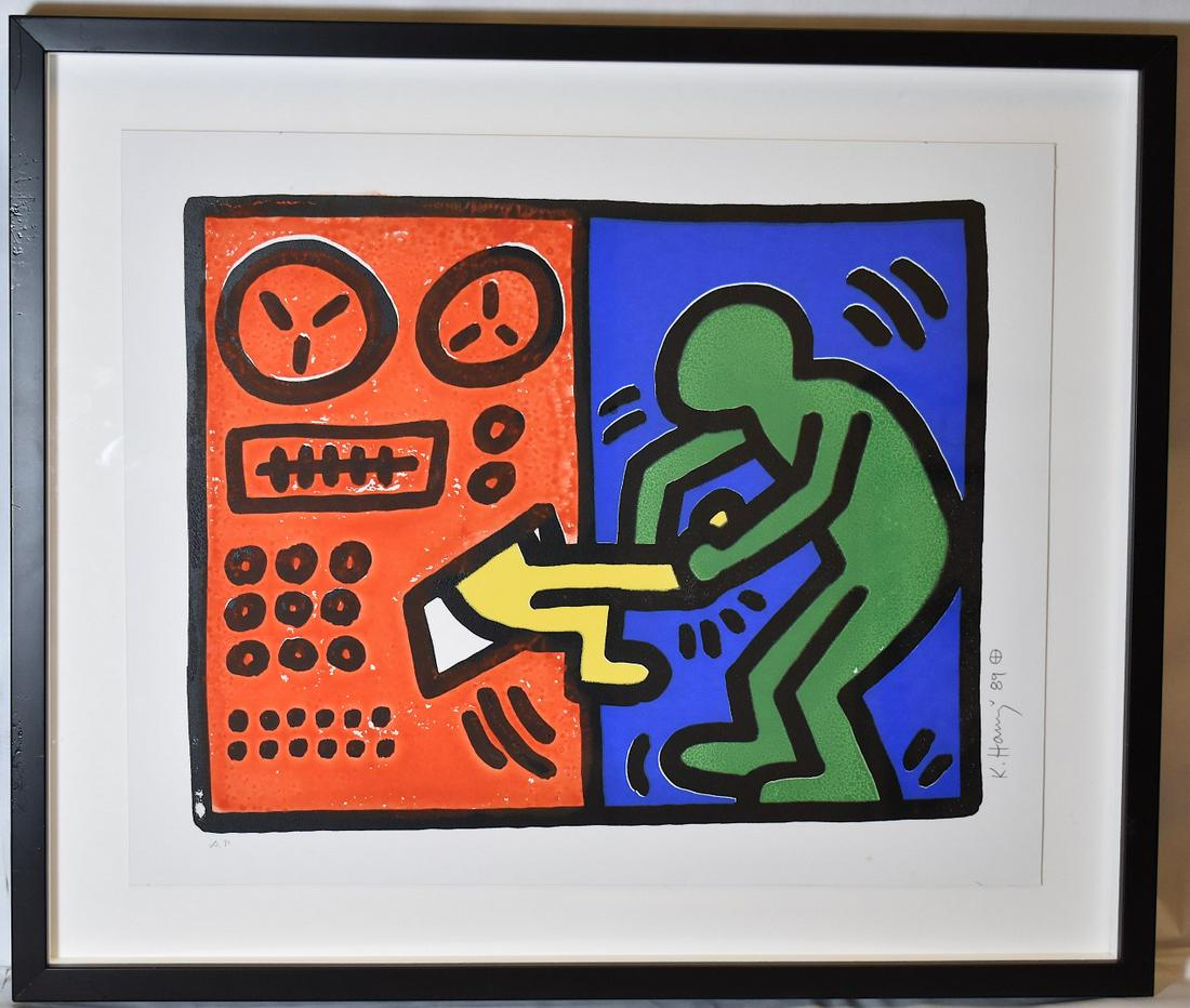 Keith Haring 1989 Signed Screenprint: Gallery matted and framed. 14 x 17 and 17 x 21