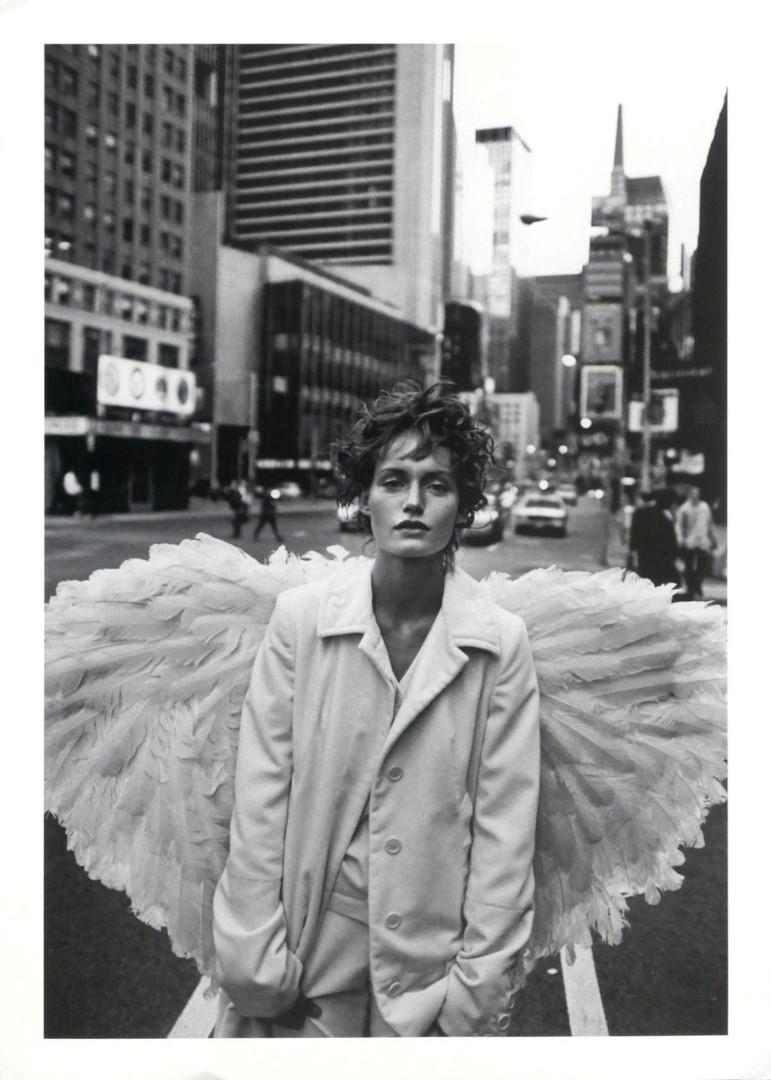 Peter Lindbergh Amber Valletta New York Photo: Amber Valletta, it measures 12.5" x 17.5", inner size, 11"x 16", this is a large photograph. Photograph has white border. Taken in 1993, this print dated 1998. It comes stamped by the photographer wit