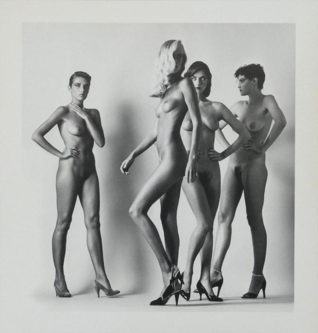 Helmut Newton Walking Women Publication Photo: Helmut Newton Walking Women Publication Photo Walking Women Nudes, measuring approximately, 10"x10.5" with white border. Taken by Helmut Newton in 1981, printed 1997. It comes stamped by the photograp