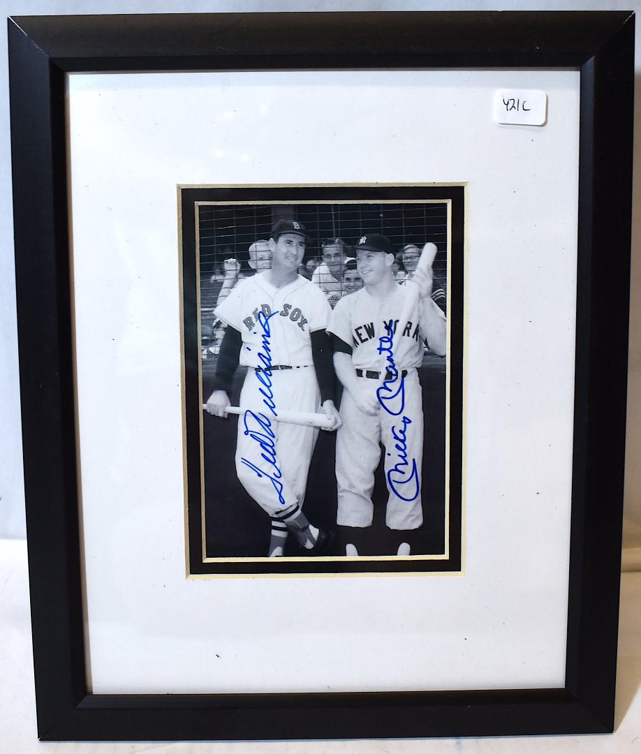 Ted Williams Mickey Mantle Sgd. Photograph: Sgd. in ink . Double matted and framed 7 x5 photo 14 x 12 frame With COA