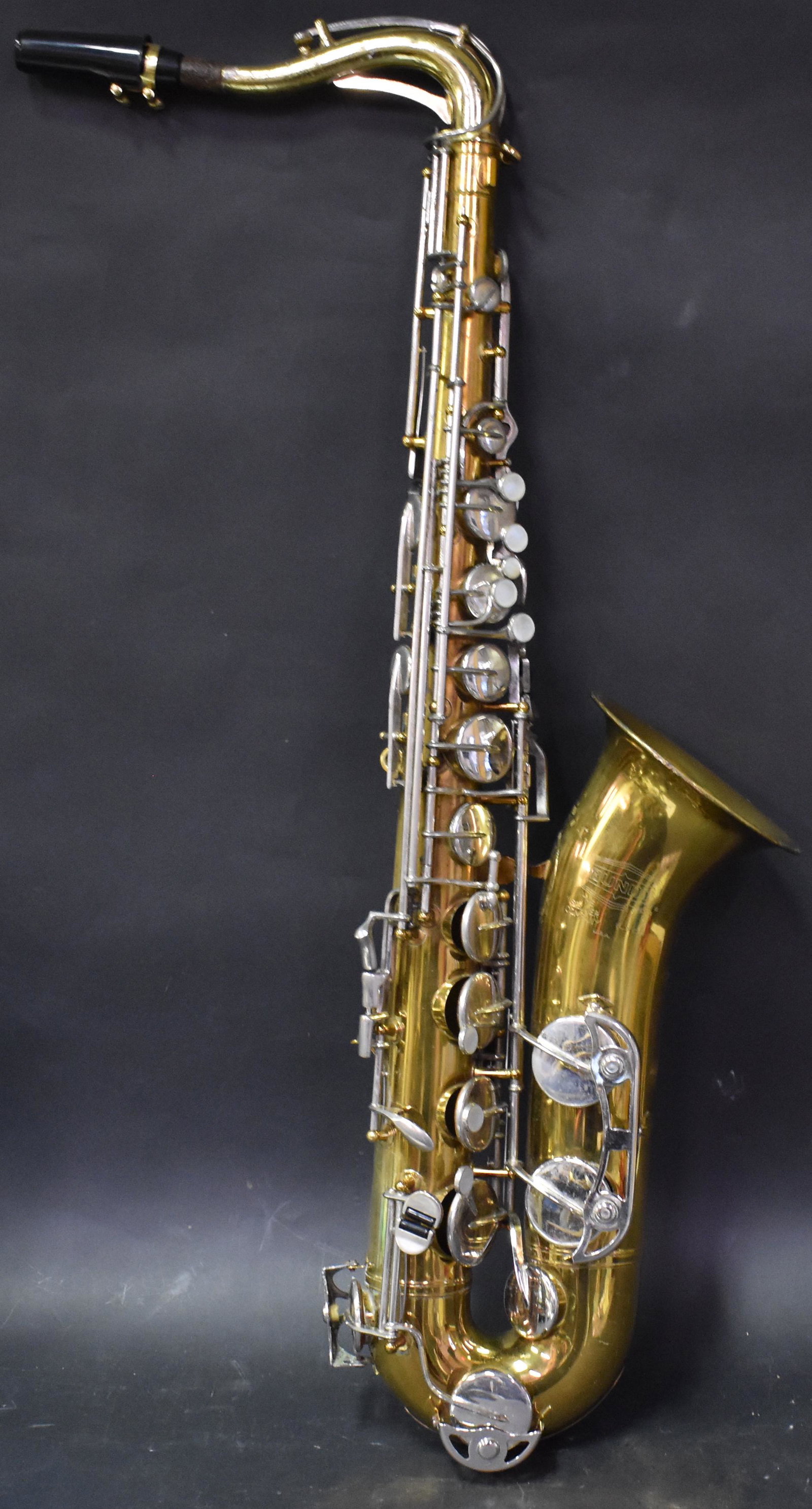 Vintage Brass Saxophone Bundy 2: Selmer Co. Mother of Pearl keys 32"H