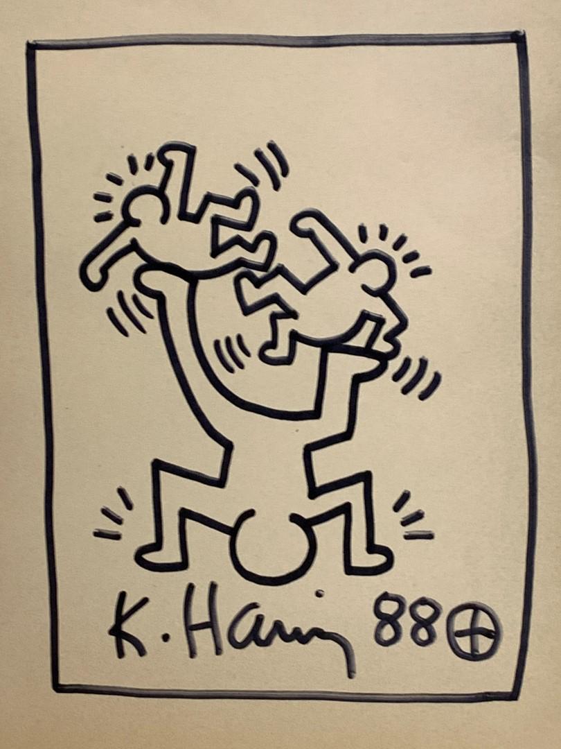 Keith Haring(after); 20thC. Modernist Felt Tip Drawing: Felt tip drawing on paper. Tumbling Figures after Keith Haring. Signed l.r. and dated '88; 12in. X 8in.(unframed)