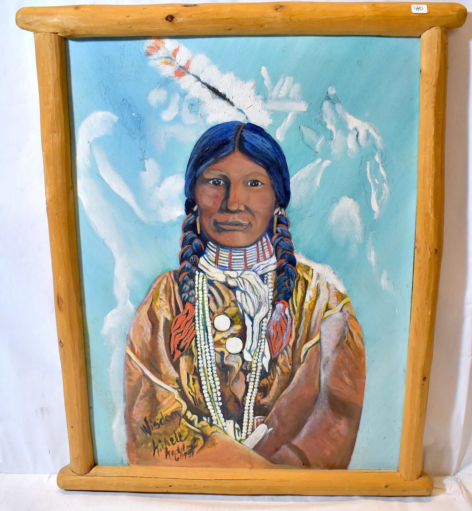 Michelle Maddoff.Oil Portrait of an Indian: Signed and dated 6/95 24" x 18 26 x 20