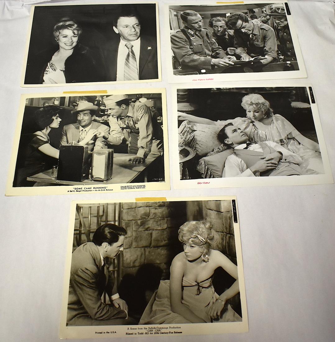 Original Frank Sinatra Movie Stills '59 and '60(4): With Shirley MacLaine in Can-Can 20th C. Fox (2); with Dean Martin and Carmen Phillips in "Some Came Running" ; Sinatra with Hope Lange with a backstamp for Silver Screen Archives. Four in the lot. 8 