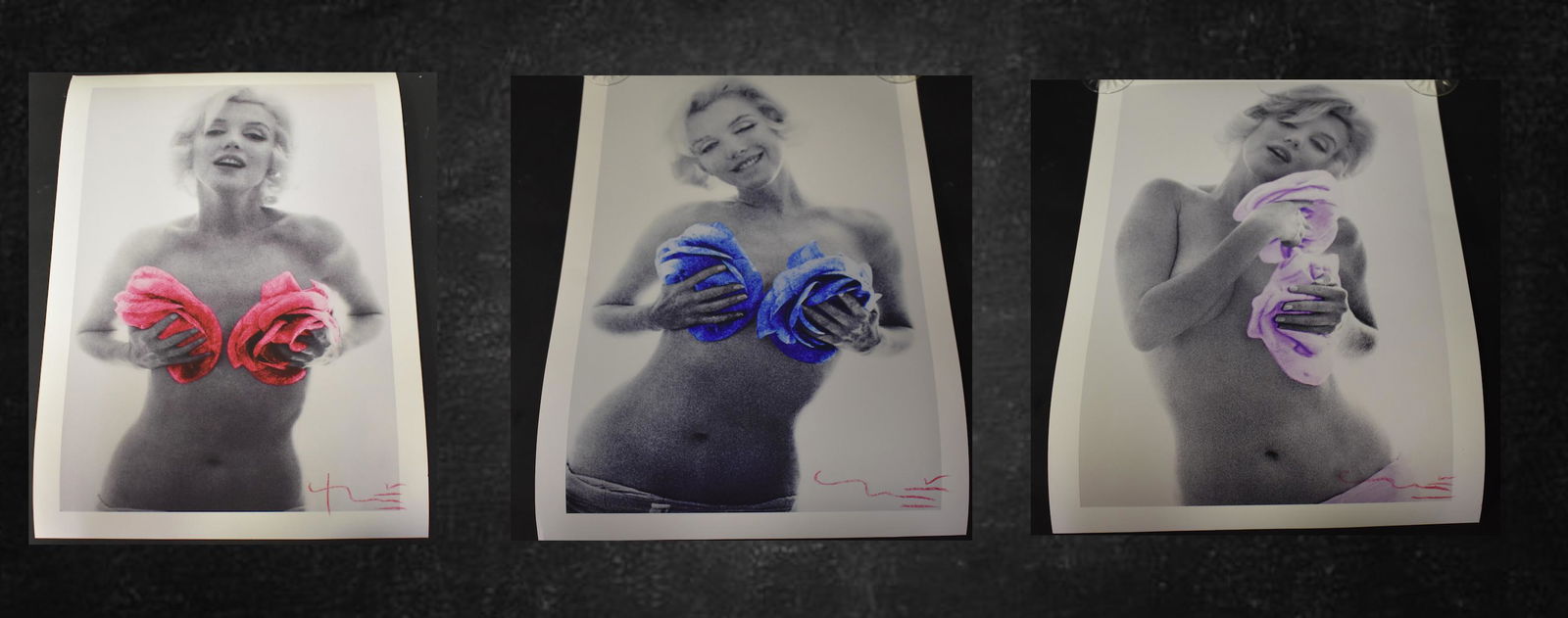 Bert Stern Photo Collection. Marilyn Monroe(3): Signed and with back stamp. 20 x 13 1/2 (3).