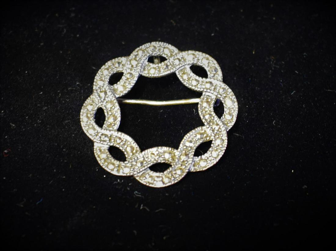 Art Deco Sterling and Marcasite Brooch by FAS: Marked FAS ans 925