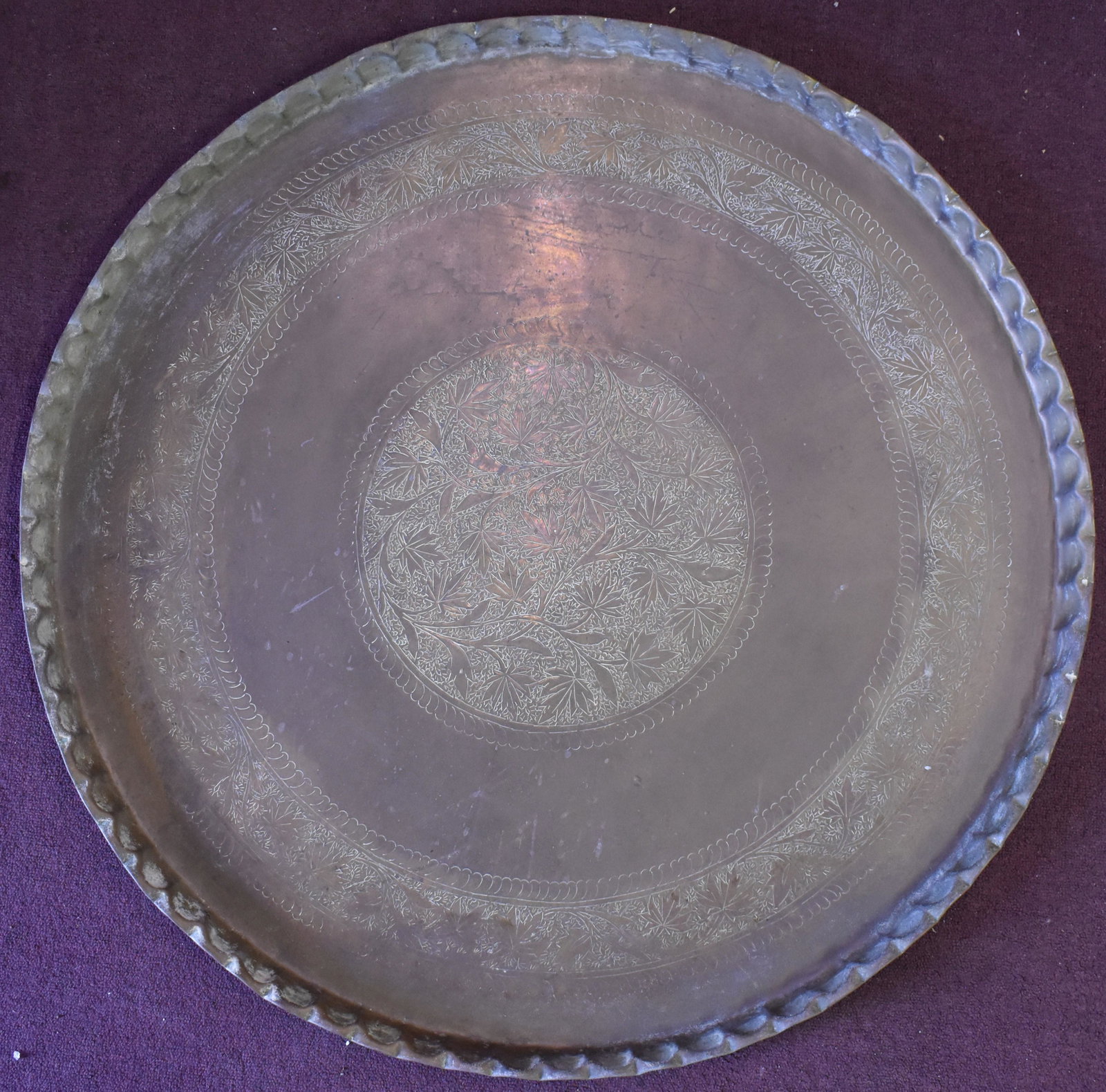 Antique Moroccan Brass Tray: Size 38" Diameter