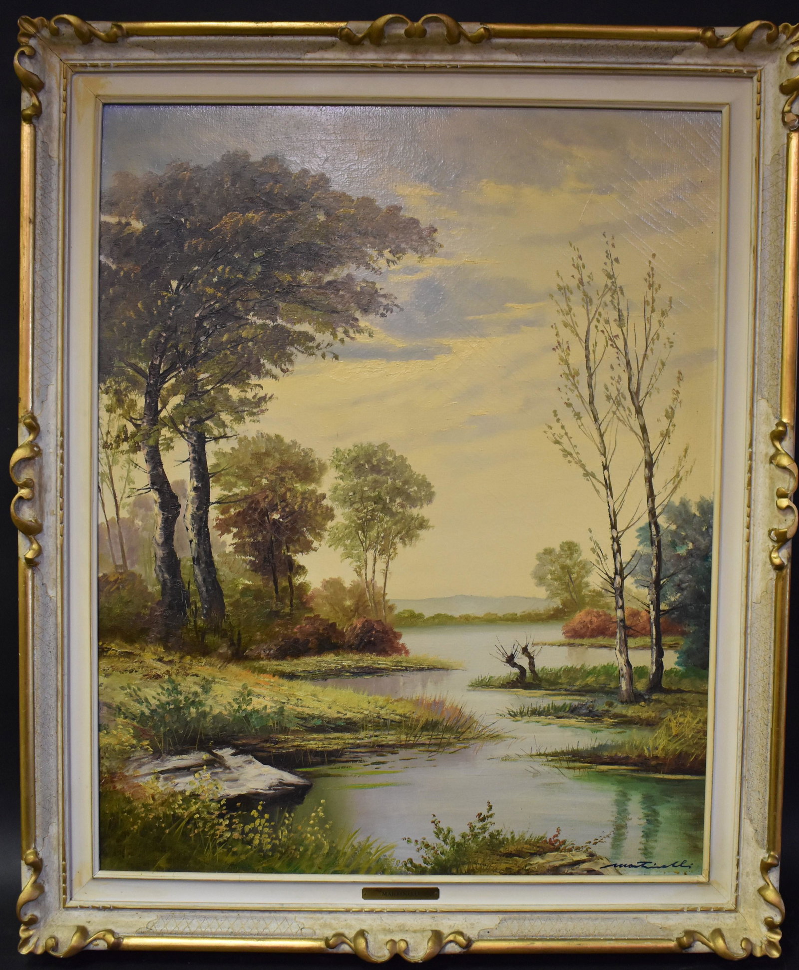 Giuseppe Martinelli. Oil. Landscape. Sgd.: Oil on canvas ; a landscape framed. Signed L.R. Martinelli. Label on back with Infomation about the artist. Size 30"H x 24"W. Overall Size 36"H x 30"W_x000D_