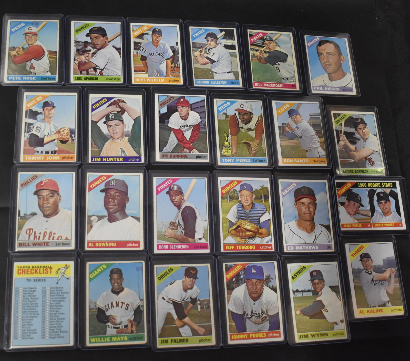 1966 Topps Baseball Cards (24): Mays, Palmer Rookie, Rose, Aparcio, Wilhelm and lots of Hall of Famers.
