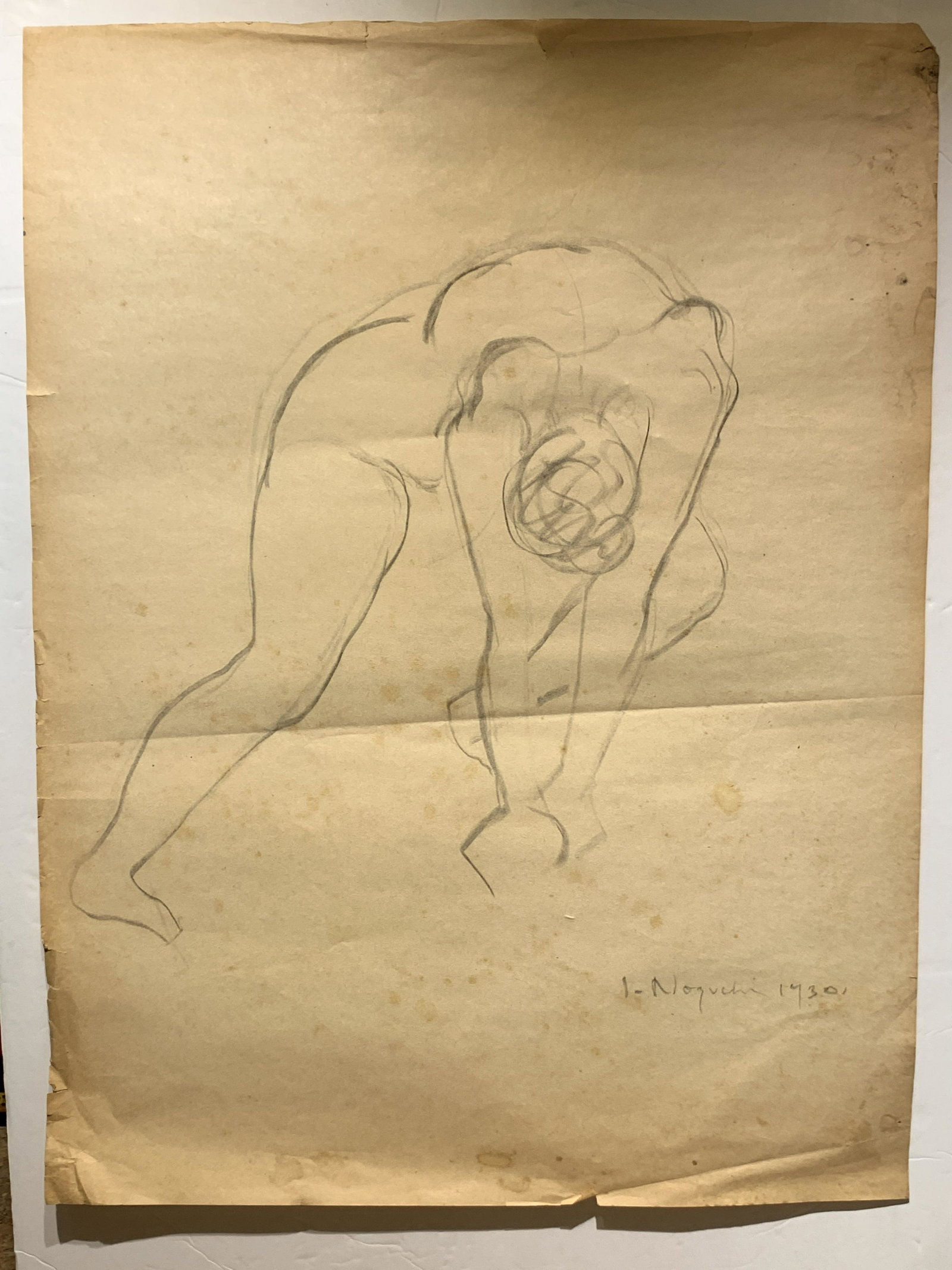 Isamu Noguchi; 20thC. Modernist Pencil Sketch Signed: Pencil on paper. A Work Sketch of a Nude. Signed l.r. and dated 1930; 22in. X 18in.(paper size)