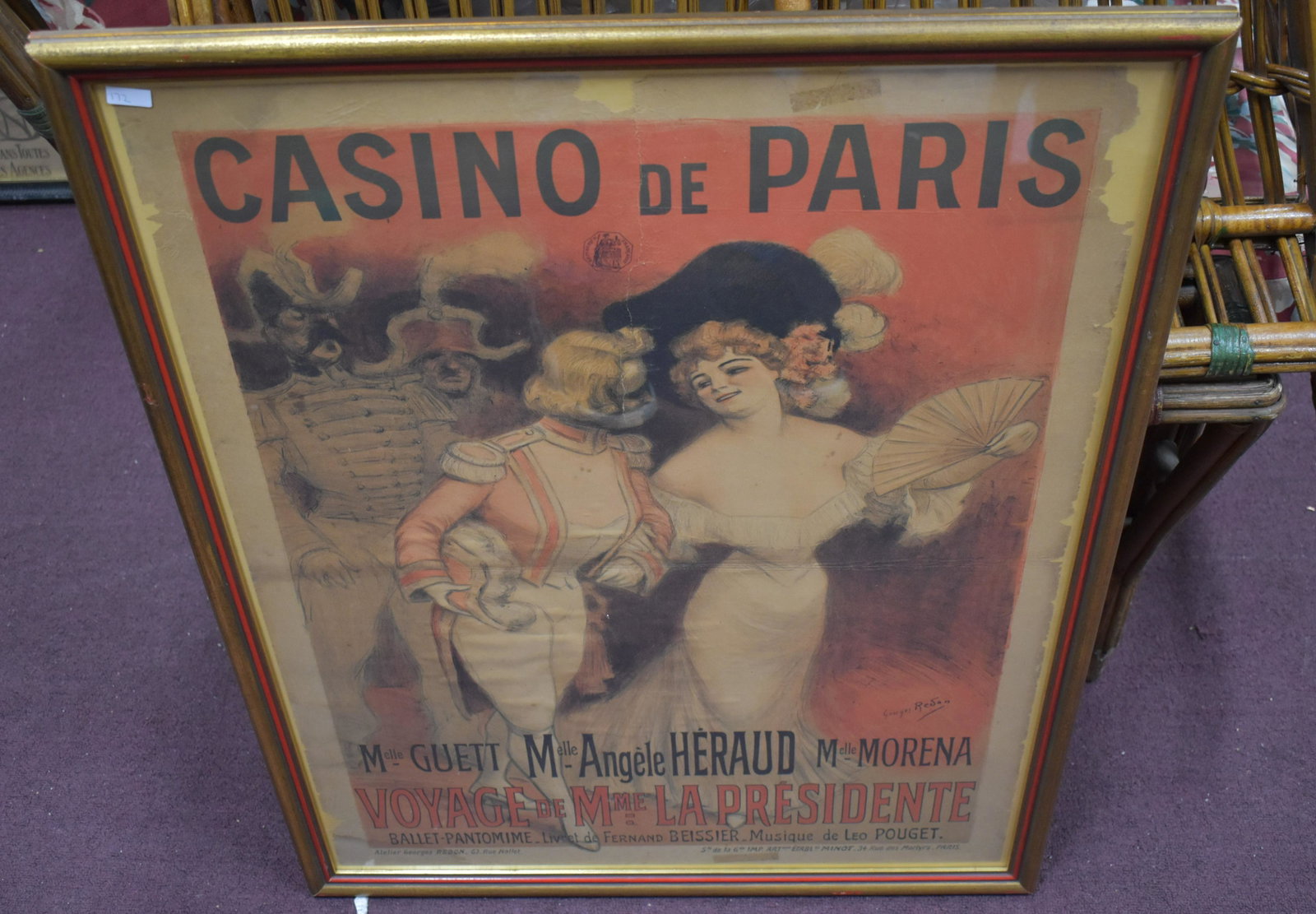 Casino de Paris French Poster: Voyage de Mme. Presidente 32 x 24 (poster size) Georges Redon 63 Rue Nollett Minot Paris At) Overall 34 x 26 As is condition